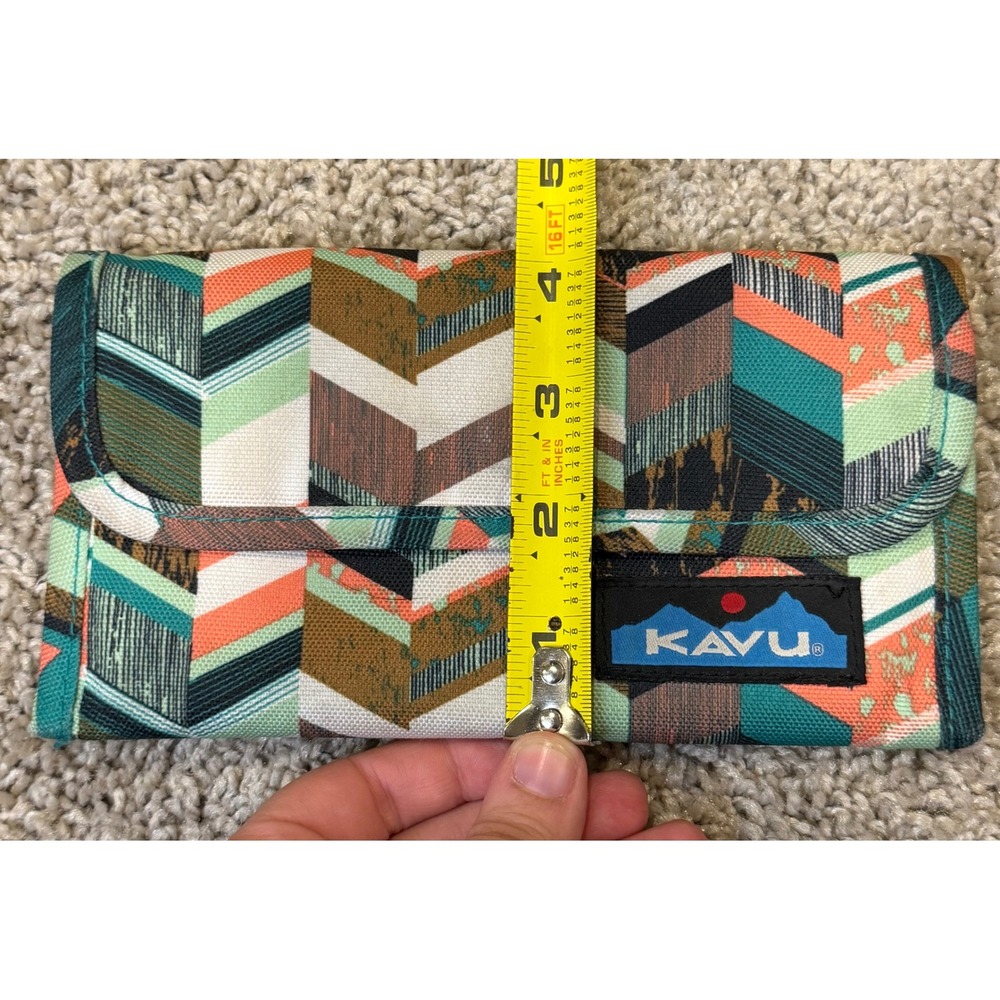 Kavu Big Spender Wallet Canvas Tri-Fold Chevron Geometric Snap Closure - Picture 9 of 9